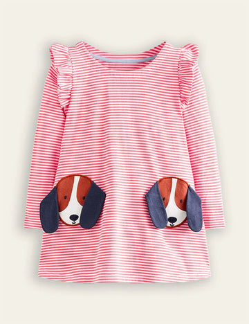 Fun Pocket Puppy Appliqué Dress